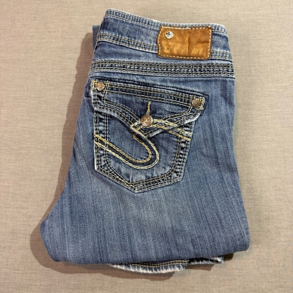 Silver Jeans Suki Slim Bootcut Womens 29x33 Blue Excellent Flap Pocket Contrast